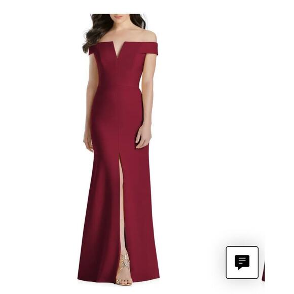 Dessy Collection Dresses & Skirts - Dessy Collection Vivian Diamond Notched Off the Shoulder Crepe Gown size 10